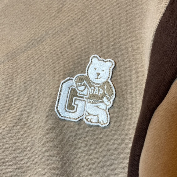 GAP Varsity Jacket Women’s XXS Tan Brown Bear Logo Snap Up Cozy Y2K Sweatshirt - Picture 4 of 13